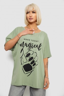Футболка женская с принтом, цвет оливковый, 244R6005-1