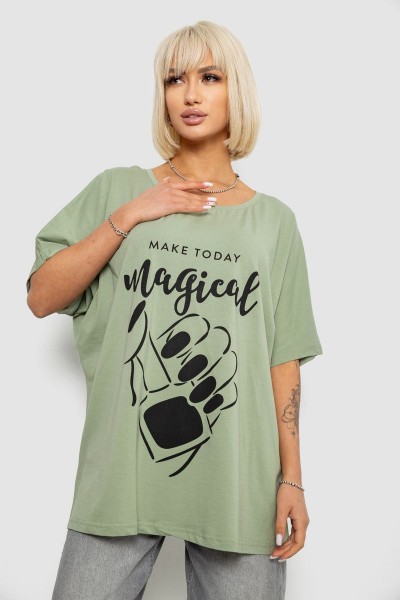 Футболка женская с принтом, цвет оливковый, 244R6005-1
