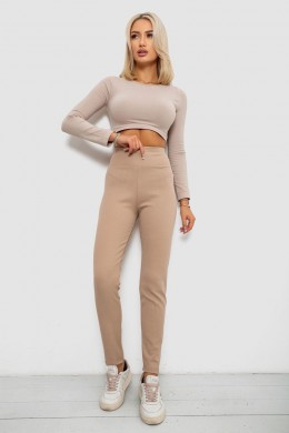 Лосины в рубчик на флисе, цвет бежевый, 244R1709-1