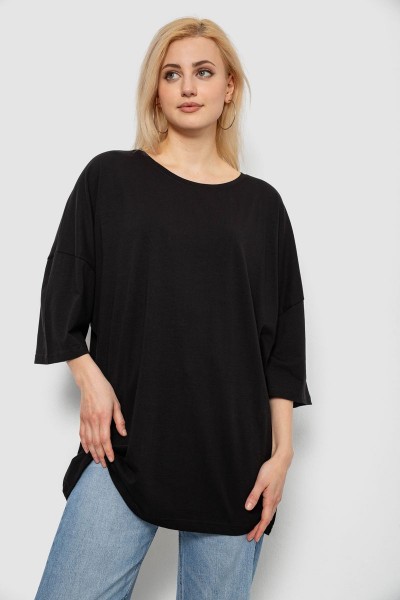 Футболка женская однотонная, цвет черный, 244R3018