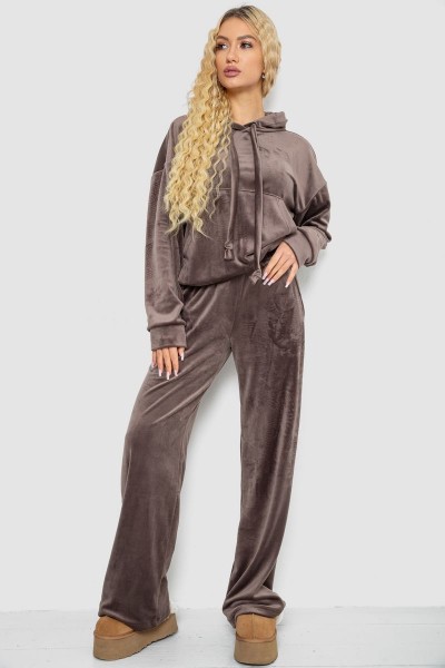 Спорт костюм женский велюровый свободного кроя, цвет мокко, 241R2001-20