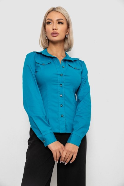 Рубашка женская однотонная, цвет бирюзовый, 230R068