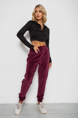 Спортивні штани жіночі велюрові на флісі, колір бордовий, 238R58646-1