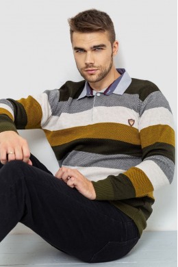 Свитер-обманка мужской в полоску, цвет бежево-горчичный, 161R901-1