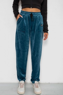 Спортивні штани велюрові жіночі на флісі, колір петроль, 238R58649-1
