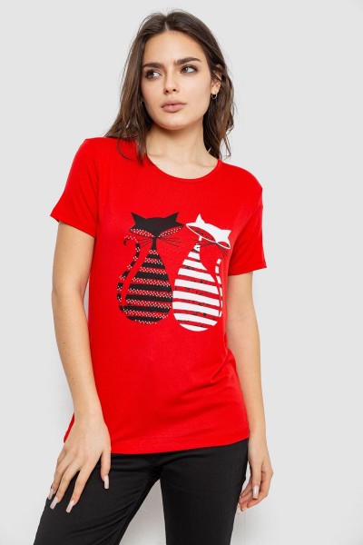 Футболка женская с принтом, цвет красный, 244R502