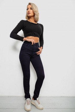 Джинси жіночі однотонні на флісі, колір темно-синій, 244RS020