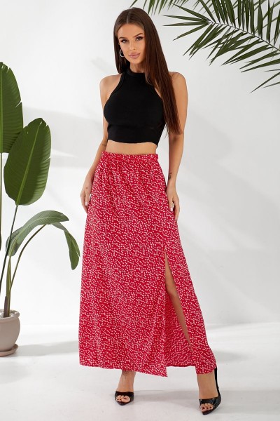 Юбка софт однотонная в горошек, цвет красный, 257R11-1