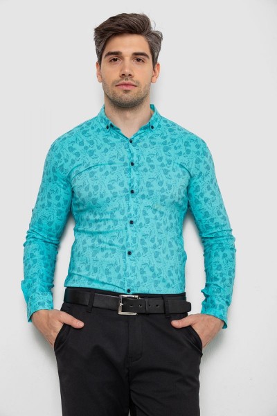 Рубашка мужская с принтом  -уценка, цвет бирюзовый, 214R1029-U-6