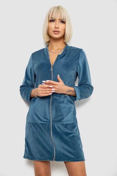 Халат жіночий велюровий на блискавці, колір петроль, 257R1023