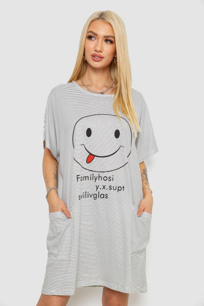 Нічна сорочка в смужку, колір сіро-білий, 238R15022-1
