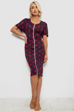 Халат жіночий на блискавці в горох, колір синьо-червоний, 257R1030-5