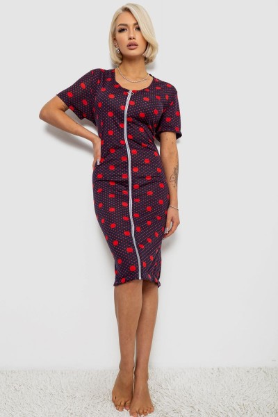 Халат жіночий на блискавці в горох, колір синьо-червоний, 257R1030-5