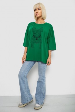 Футболка женская с принтом, цвет темно-зеленый, 244R3008