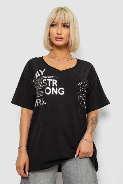 Футболка женская с принтом, цвет черный, 244R2417