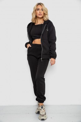 Спортивный костюм женский на флисе на молнии, цвет черный, 247R1060