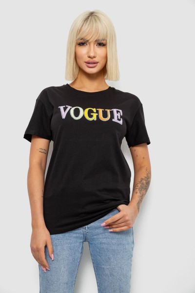 Футболка жіноча з принтом, колір чорний, 244R4022