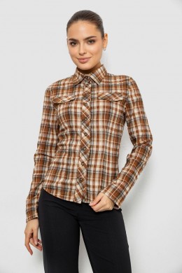 Рубашка женская в клетку, цвет темно-бежевый, 230R064-1