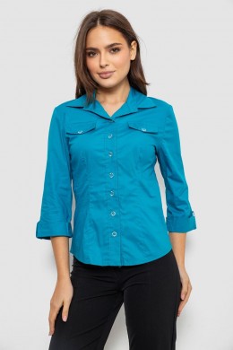 Рубашка женская однотонная, цвет бирюзовый, 230R068-7