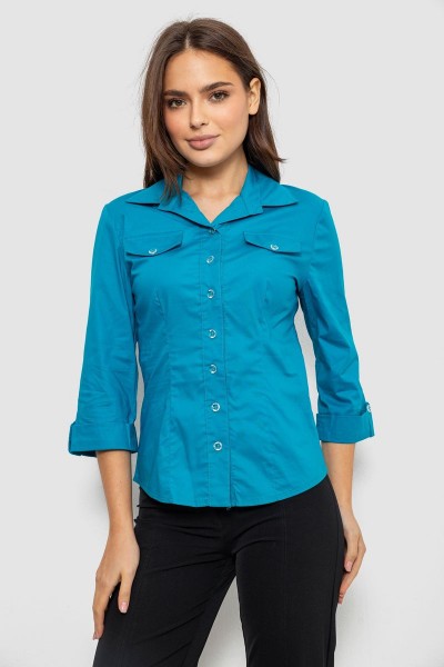 Рубашка женская однотонная, цвет бирюзовый, 230R068-7