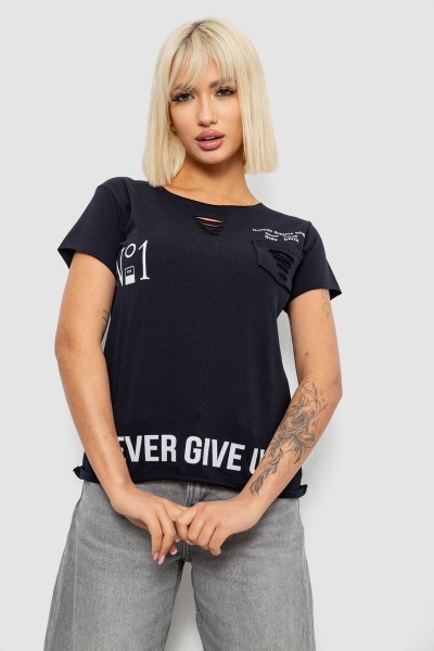 Футболка жіноча однотонна, колір синій, 244R2214-6