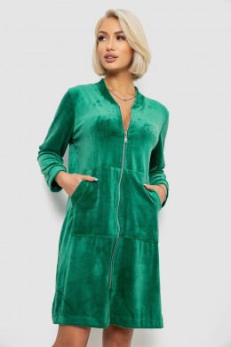 Халат жіночий велюровий на блискавці, колір зелений, 257R1022