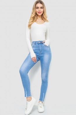Джинсы женские с потертостями, цвет голубой, 214R1530