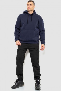 Худи мужской на флисе однотонный, цвет темно-синий, 241R2650