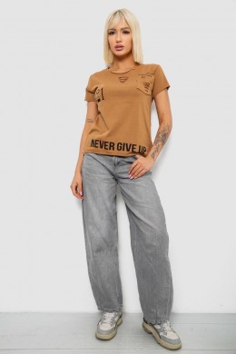 Футболка женская с принтом, цвет бежевый, 244R2214-6