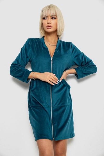 Халат жіночий велюровий на блискавці, колір смарагдовий, 257R1023