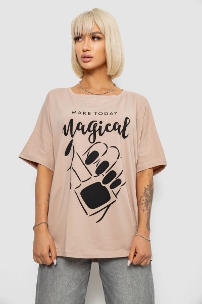 Футболка женская с принтом, цвет бежевый, 244R6005-1