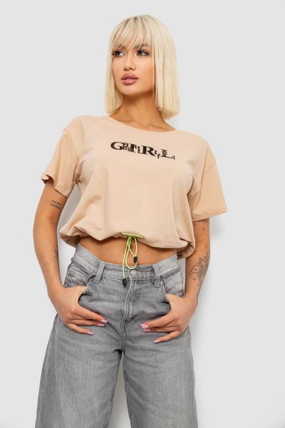 Футболка женская с принтом, цвет бежевый, 244R2306
