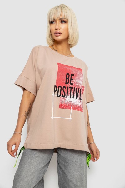 Футболка женская с принтом, цвет бежевый, 244R4011