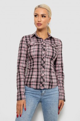 Рубашка женская в клетку  -уценка, цвет серо-розовый, 230R064-1-U