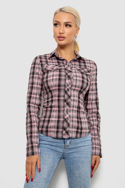 Рубашка женская в клетку  -уценка, цвет серо-розовый, 230R064-1-U