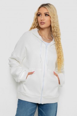 Кофта женская на молнии с капюшоном, цвет молочный, 238R104