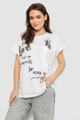 Футболка женская с принтом, цвет молочный, 244R3011