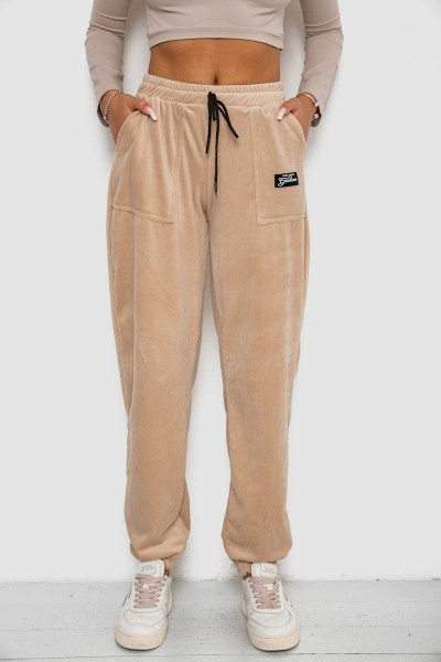 Спортивні штани велюрові жіночі, колір світло-бежевий, 238R58649-1