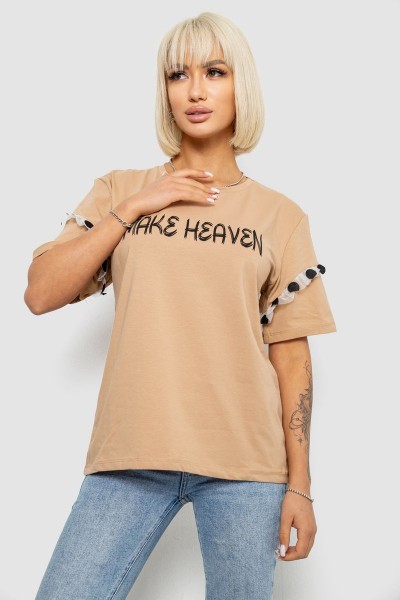 Футболка жіноча з принтом, колір бежевий, 244R2351