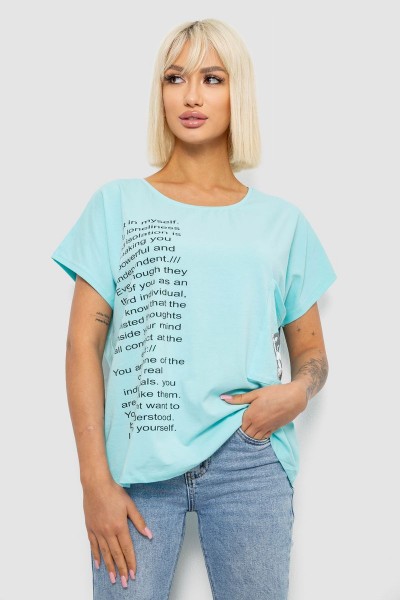 Футболка женская с принтом, цвет бирюзовый, 244R2039