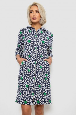 Халат женский на молнии с принтом, цвет синий, 257R1026