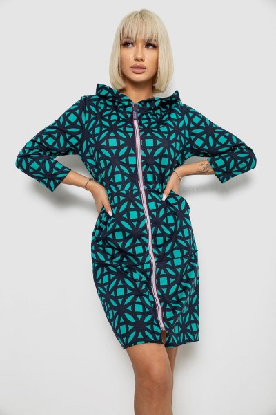 Халат жіночий на блискавці з принтом, колір зелений, 257R1027