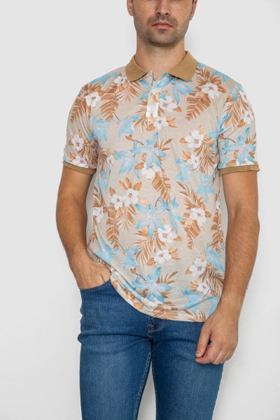 Поло мужское с принтом, цвет бежево-голубой, 247R315