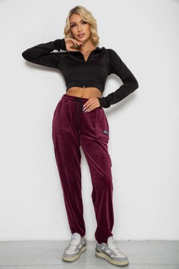 Спортивні штани велюрові жіночі на флісі, колір бордовий, 238R58645