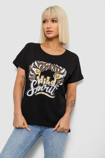 Футболка женская с принтом, цвет черный, 244R2065