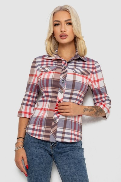 Рубашка женская в клетку, цвет молочно-красный, 230R063