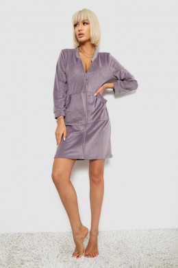 Халат жіночий велюровий на блискавці, колір темно-бузковий, 257R1023