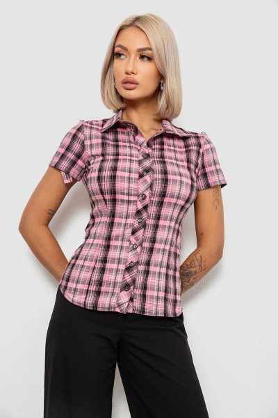 Рубашка женская в клетку повседневная, цвет розовый, 230R062