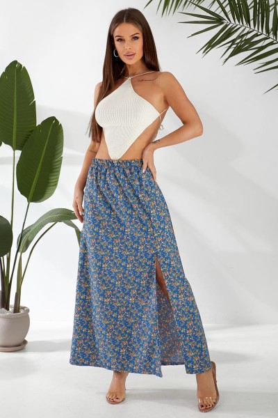 Юбка софт с цветочным принтом, цвет синий, 257R11
