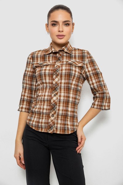 Рубашка женская в клетку, цвет коричневый, 230R063